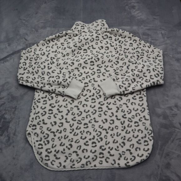 Green Tea Sweater Womens M Beige Long Sleeve Animal Print Zip Pocket Fleece - Picture 12 of 16